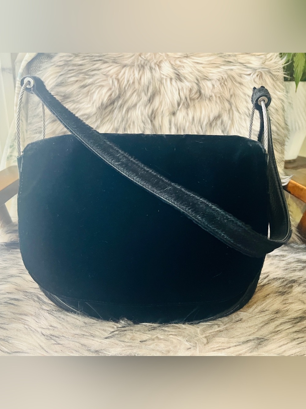 Richard Tyler Black Women's Velvet and Pony fur Shoulder Bag